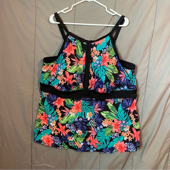 Swimsuits For All Floral Black Tropical Tankini Swimsuit Bathing Top Plus Sz 26 - Picture 3 of 16